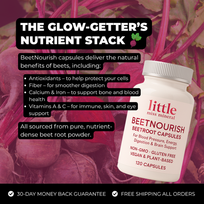 BeetNourish – Beetroot Capsules for Blood Pressure, Energy, Digestion & Brain Support (120 ct)